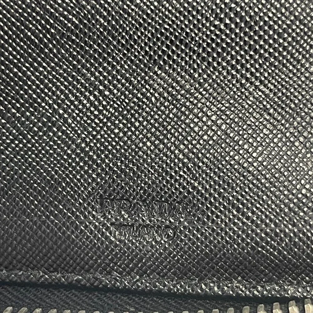 Prada Saffiano Leather Organizer Zippy Wallet in Black and Turquoise - Preowned